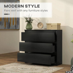 Chest Of Drawers, 3 Drawer Storage Cabinet Unit For Bedroom, Black - thumbnail 6