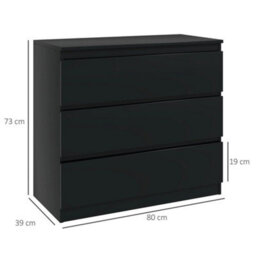 Chest Of Drawers, 3 Drawer Storage Cabinet Unit For Bedroom, Black - thumbnail 3