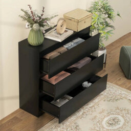 Chest Of Drawers, 3 Drawer Storage Cabinet Unit For Bedroom, Black - thumbnail 5