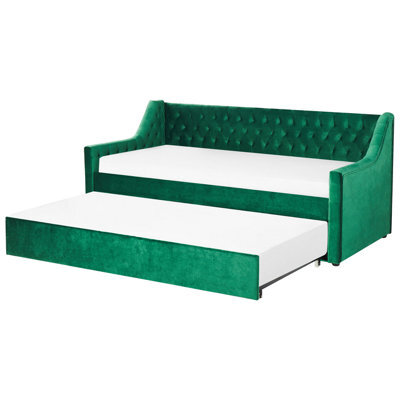 Beliani Trundle Bed Velvet Montargis 90 X 200 Cm (Eu Single) Emerald Green - image 1