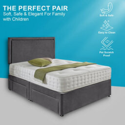 Dining Tables Seoul Matching Headboard Divan Set, 2 Drawer On Same Side With Sprung 1500 Comfort Mattress - Plush Steel - King - thumbnail 2