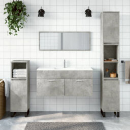 Berkfield Bathroom Cabinet With Mirror Concrete Grey Engineered Wood - thumbnail 1