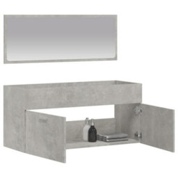 Berkfield Bathroom Cabinet With Mirror Concrete Grey Engineered Wood - thumbnail 3