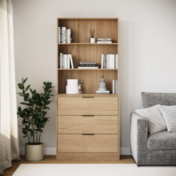 Urbn-Living Urbnliving Height 180Cm Oak Drawers & Oak Bookcase 80Cm Width 3 Tier Wooden Storage Chest Cabinet & Display Bookcase Shelving - thumbnail 3