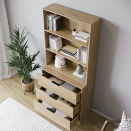 Urbn-Living Urbnliving Height 180Cm Oak Drawers & Oak Bookcase 80Cm Width 3 Tier Wooden Storage Chest Cabinet & Display Bookcase Shelving - thumbnail 4