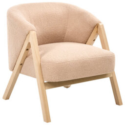 Wyld And Coco Beige Bouclé Armchair With Rubberwood Legs, Compact Accent Chair W67 X D66 X H69Cm - thumbnail 4