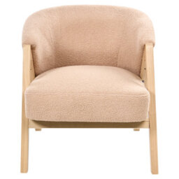 Wyld And Coco Beige Bouclé Armchair With Rubberwood Legs, Compact Accent Chair W67 X D66 X H69Cm - thumbnail 1