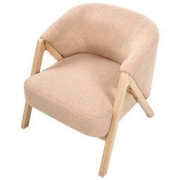 Wyld And Coco Beige Bouclé Armchair With Rubberwood Legs, Compact Accent Chair W67 X D66 X H69Cm - thumbnail 7
