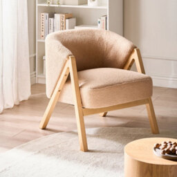 Wyld And Coco Beige Bouclé Armchair With Rubberwood Legs, Compact Accent Chair W67 X D66 X H69Cm - thumbnail 2