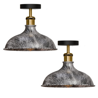 Pack Of 2 Brushed Silver Metal Vintage Ceiling Light E27 Semi Flush Light Fitting For Livingroom, Bedroom, Diningroom, Restaurant - image 1