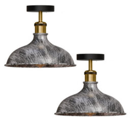 2 Pack Semi-Flush Mount Lamp Metal E27 Lamp Holder 36Cm Brushed Silver Shade For Indoor With Bulb