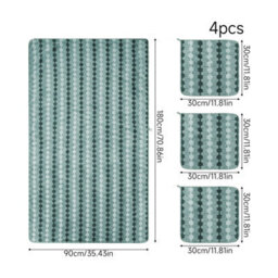 Living And Home 4 Pack Polyester Towel Set Green Zigzag Wave Stripe Soft Absorbent Hanging Loop Bathroom Towel Kit - thumbnail 8