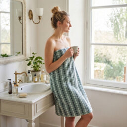 Living And Home 4 Pack Polyester Towel Set Green Zigzag Wave Stripe Soft Absorbent Hanging Loop Bathroom Towel Kit - thumbnail 3