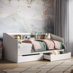 Flair Leni Day Bed With Shelves And Drawers - White - thumbnail 1