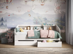 Flair Leni Day Bed With Shelves And Drawers - White - thumbnail 3