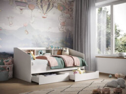 Flair Leni Day Bed With Shelves And Drawers - White - thumbnail 2