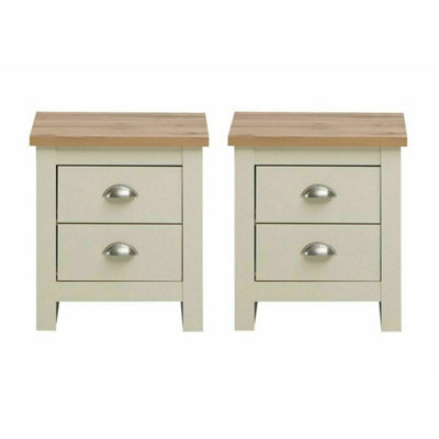 Set Of 2 Lisbon Cream Bedside Table 2 Drawers Bedroom Nightstand Cabinet - image 1