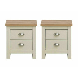 Set Of 2 Lisbon Cream Bedside Table 2 Drawers Bedroom Nightstand Cabinet - thumbnail 1