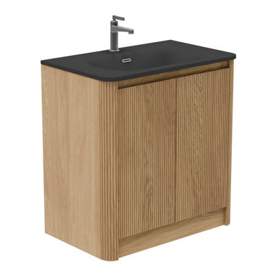 Plum&clay Isla Ribbed Fluted Oak Wood Freestanding Bathroom Vanity Unit & Black Basin Set (W)800mm - image 1