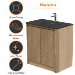Plum&clay Isla Ribbed Fluted Oak Wood Freestanding Bathroom Vanity Unit & Black Basin Set (W)800mm - thumbnail 6