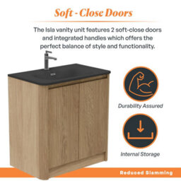 Plum&clay Isla Ribbed Fluted Oak Wood Freestanding Bathroom Vanity Unit & Black Basin Set (W)800mm - thumbnail 4