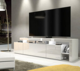 Furneo White Tv Stand 186Cm Unit Matt & High Gloss Indisio 01 White Led Lights - thumbnail 1