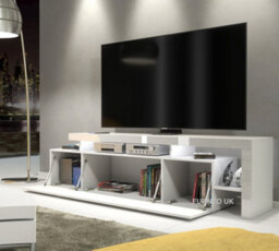 Furneo White Tv Stand 186Cm Unit Matt & High Gloss Indisio 01 White Led Lights - thumbnail 2