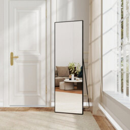 AVER-GROWTH Full Length Mirror 150X50Cm Black Aluminum Frame Large Dressing Mirror Wall Mounted Floor Standing Or Over Door Hanging Hooks