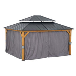 Sunjoy Outdoor Cedar Wood Gazebo Trivor 450Cm X 390Cm W/ Netting & Curtain, Anthracite - thumbnail 5