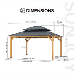Sunjoy Outdoor Cedar Wood Gazebo Trivor 450Cm X 390Cm W/ Netting & Curtain, Anthracite - thumbnail 6