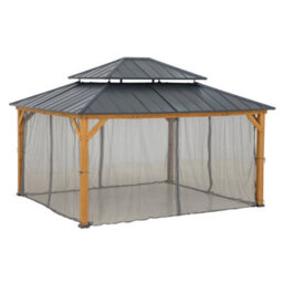 Sunjoy Outdoor Cedar Wood Gazebo Trivor 450Cm X 390Cm W/ Netting & Curtain, Anthracite - thumbnail 4