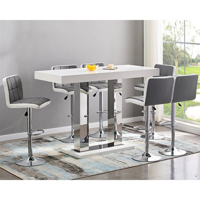 Furniture in Fashion Caprice Large White Gloss Bar Table 6 Copez Grey White Stools - image 1