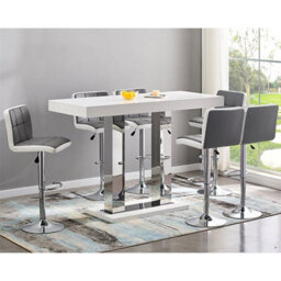 Furniture in Fashion Caprice Large White Gloss Bar Table 6 Copez Grey White Stools