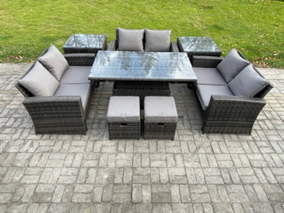 Fimous Wicker Pe Rattan Garden Furniture Set Height Adjustable Rising Lifting Table Sofa Dining Set With 2 Seater Sofa Sofa - image 1