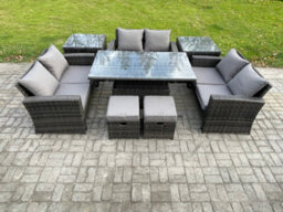 Fimous Wicker Pe Rattan Garden Furniture Set Height Adjustable Rising Lifting Table Sofa Dining Set With 2 Seater Sofa Sofa - thumbnail 1