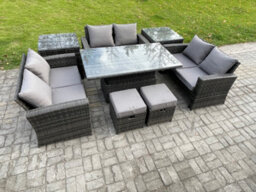 Fimous Wicker Pe Rattan Garden Furniture Set Height Adjustable Rising Lifting Table Sofa Dining Set With 2 Seater Sofa Sofa - thumbnail 2
