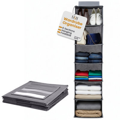 LKH Home Collection Hanging Wardrobe Storage Organiser With 5 Shelves Foldable Hanging Closet Organizer For Clothes Shoes Toys 90X28X28Cm