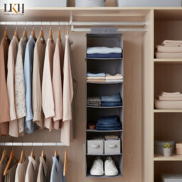 LKH Home Collection Hanging Wardrobe Storage Organiser With 5 Shelves Foldable Hanging Closet Organizer For Clothes Shoes Toys 90X28X28Cm - thumbnail 8