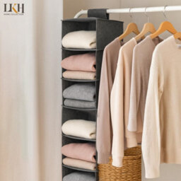 LKH Home Collection Hanging Wardrobe Storage Organiser With 5 Shelves Foldable Hanging Closet Organizer For Clothes Shoes Toys 90X28X28Cm - thumbnail 5