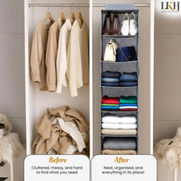 LKH Home Collection Hanging Wardrobe Storage Organiser With 5 Shelves Foldable Hanging Closet Organizer For Clothes Shoes Toys 90X28X28Cm - thumbnail 4