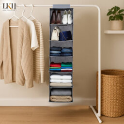 LKH Home Collection Hanging Wardrobe Storage Organiser With 5 Shelves Foldable Hanging Closet Organizer For Clothes Shoes Toys 90X28X28Cm - thumbnail 7