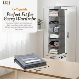 LKH Home Collection Hanging Wardrobe Storage Organiser With 5 Shelves Foldable Hanging Closet Organizer For Clothes Shoes Toys 90X28X28Cm - thumbnail 3