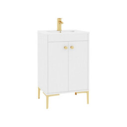 Royal Bathrooms Verona 500mm Gloss White Floor Standing Bathroom Vanity Unit 2 Door With Minimalist Basin & Brushed Brass Knob - thumbnail 6