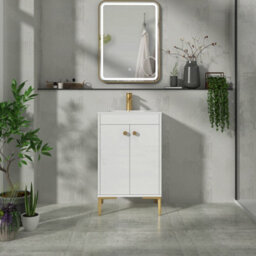Royal Bathrooms Verona 500mm Gloss White Floor Standing Bathroom Vanity Unit 2 Door With Minimalist Basin & Brushed Brass Knob - thumbnail 4