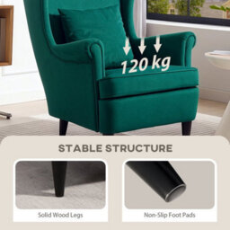 Green Modern Accent Chair, Upholstered Wingback Armchair With Wood Legs - thumbnail 4