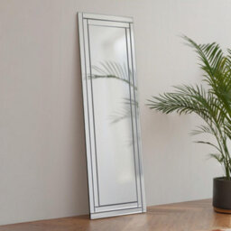 Julian Bowen Deco Glass Dress Mirror, Glass Frame, Rectangular, Full Length, Freestanding, 120 X 40 X 2Cm