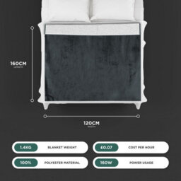 DMD Collective Dmd Heated Electric Blanket Throw Fleece Sherpa 9 Heat & Timer Settings 120X160Cm - Dark Grey - thumbnail 2