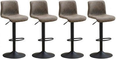 London Boutique Bar Stools Set Of 4, Height Adjustable Swivel Breakfast Bar Chairs With Backs, Faux Leather, Grey - image 1