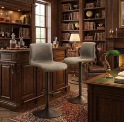 London Boutique Bar Stools Set Of 4, Height Adjustable Swivel Breakfast Bar Chairs With Backs, Faux Leather, Grey - thumbnail 4
