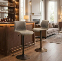 London Boutique Bar Stools Set Of 4, Height Adjustable Swivel Breakfast Bar Chairs With Backs, Faux Leather, Grey - thumbnail 3